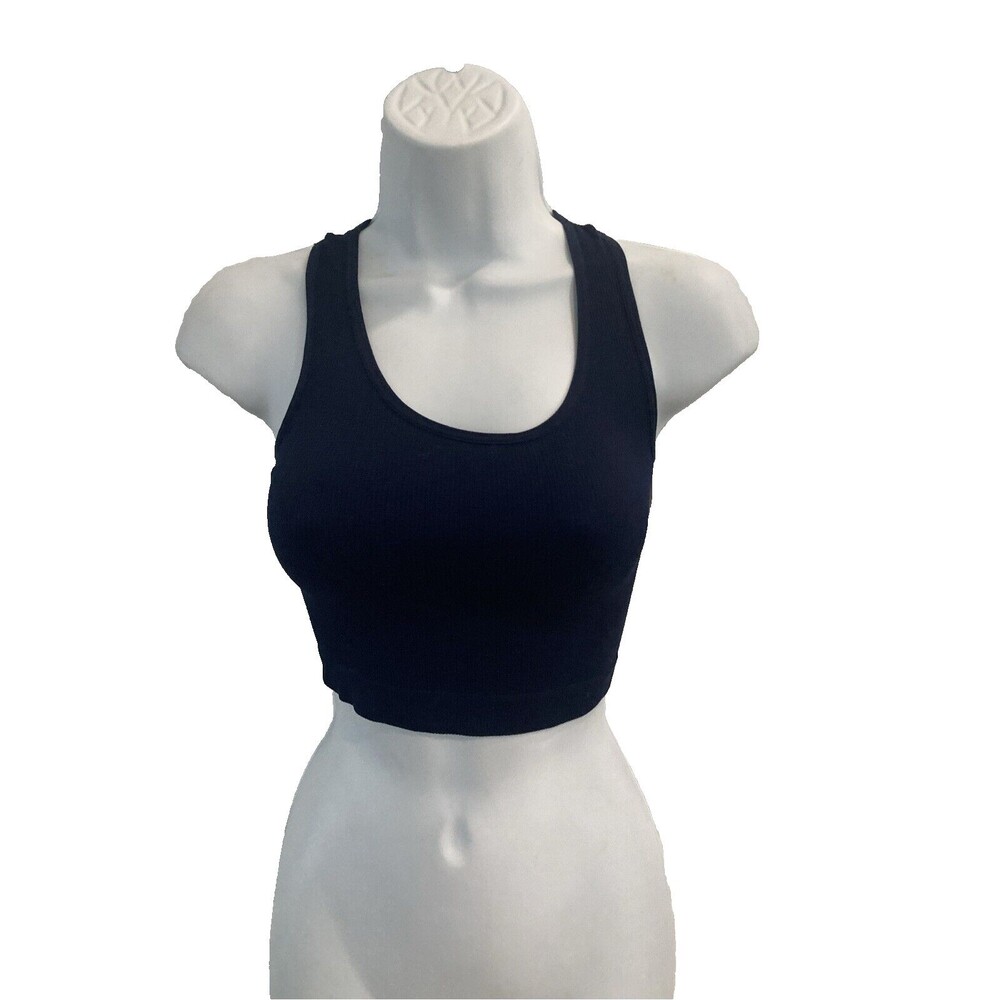 AVETO Juniors' Racerback Tank Top Size Small Cropped Navy Blue Ribbed NWOT